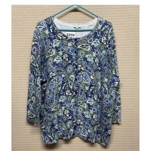 Talbots Plus Womens Paisley Floral Cotton Cardigan Sweater Size 2X Preppy Button